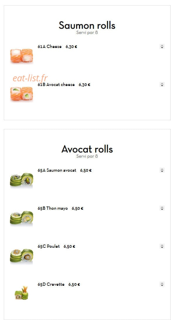 Carte et menu de Sushi tokyo à Deuil la Barre — Saumon rolls et avocat rolls