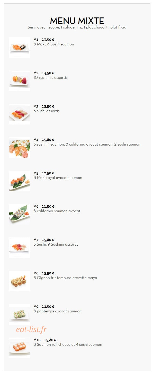 Carte et menu de Sushi tokyo à Deuil la Barre — Menu mixte