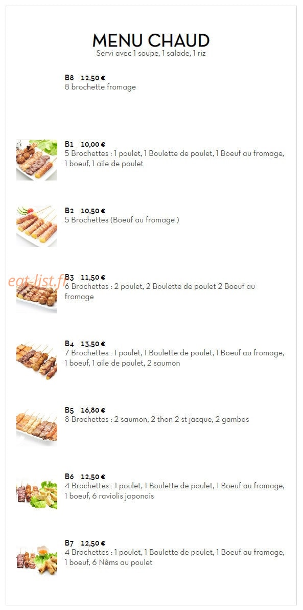 Carte et menu de Sushi tokyo à Deuil la Barre — Menu chaud