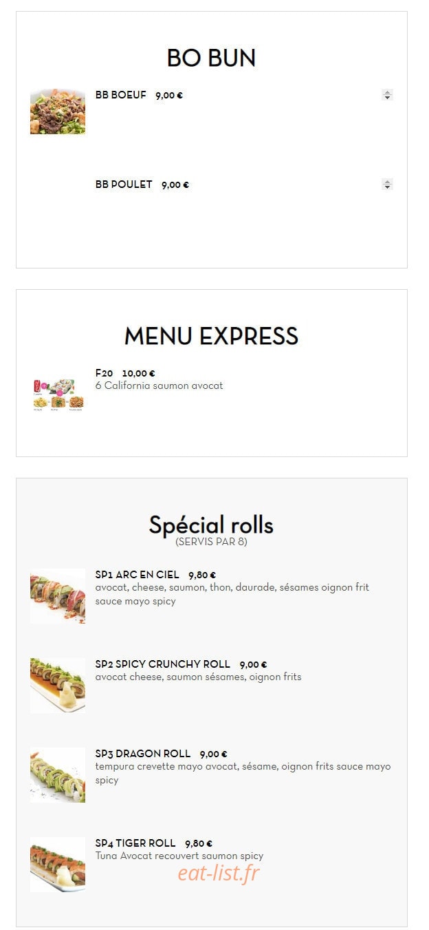 Carte et menu de Sushi tokyo à Deuil la Barre — Bo bun, menu express et spécial rolls