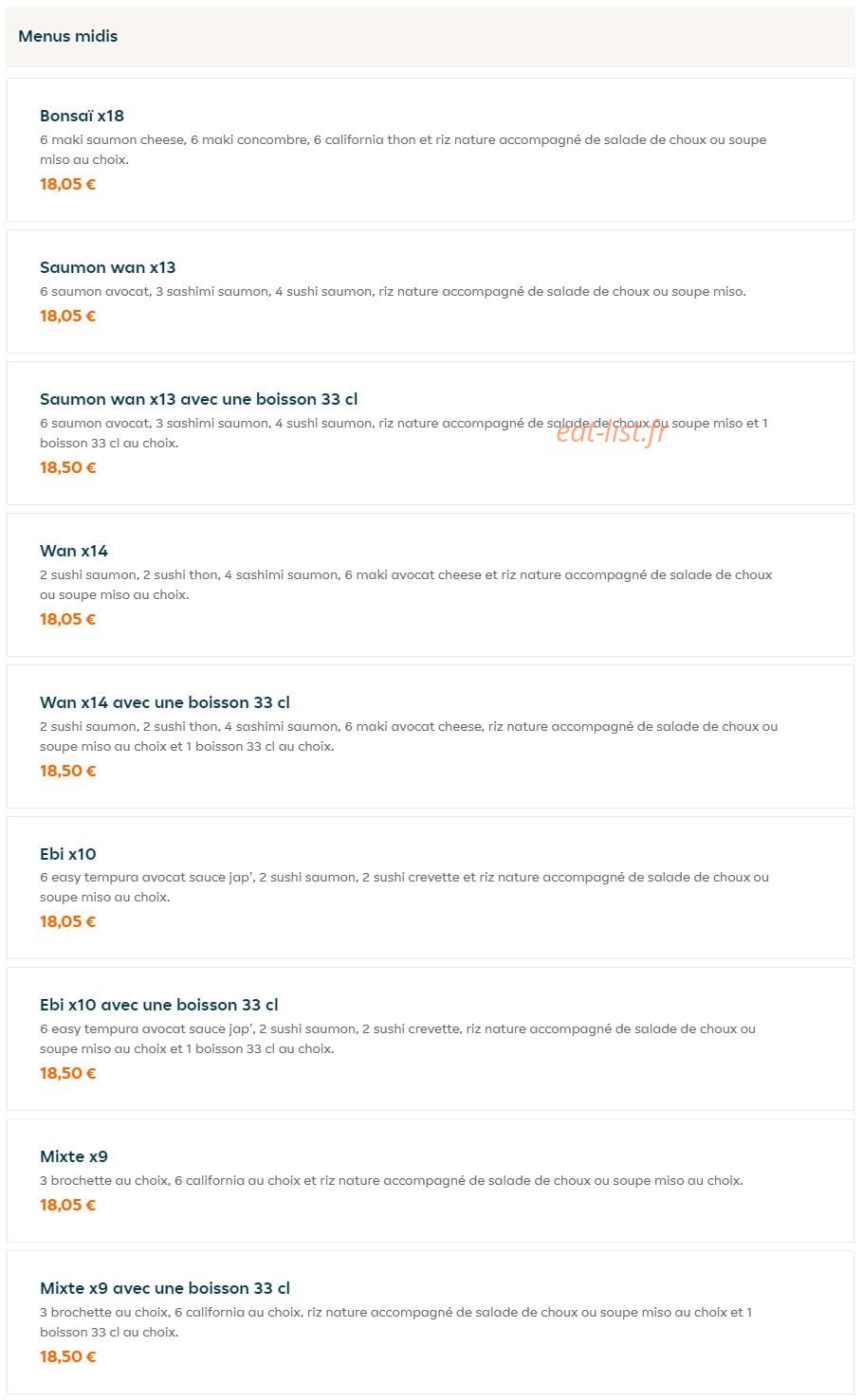 Sushi Wan — carte page 1