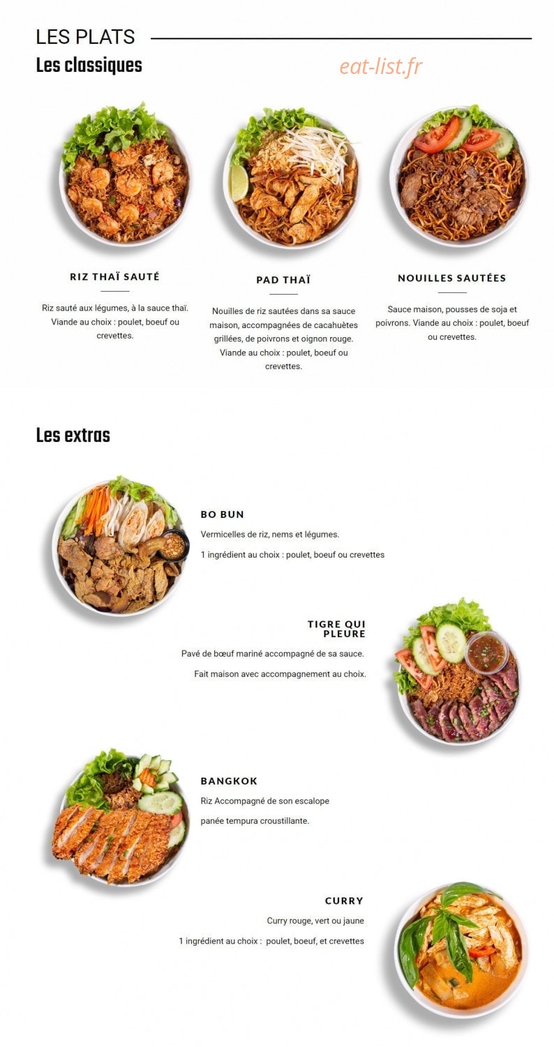 Carte et menu de Bangkok factory à Goussainville — Les plats