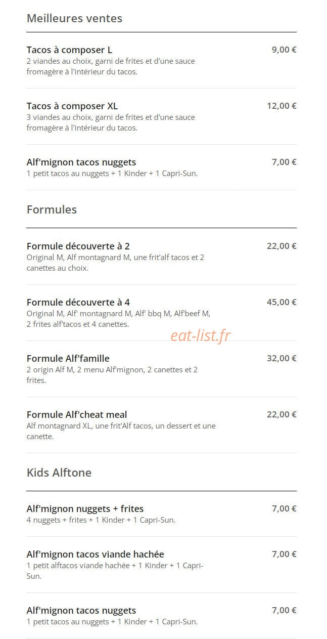 Alftacos — carte page 1