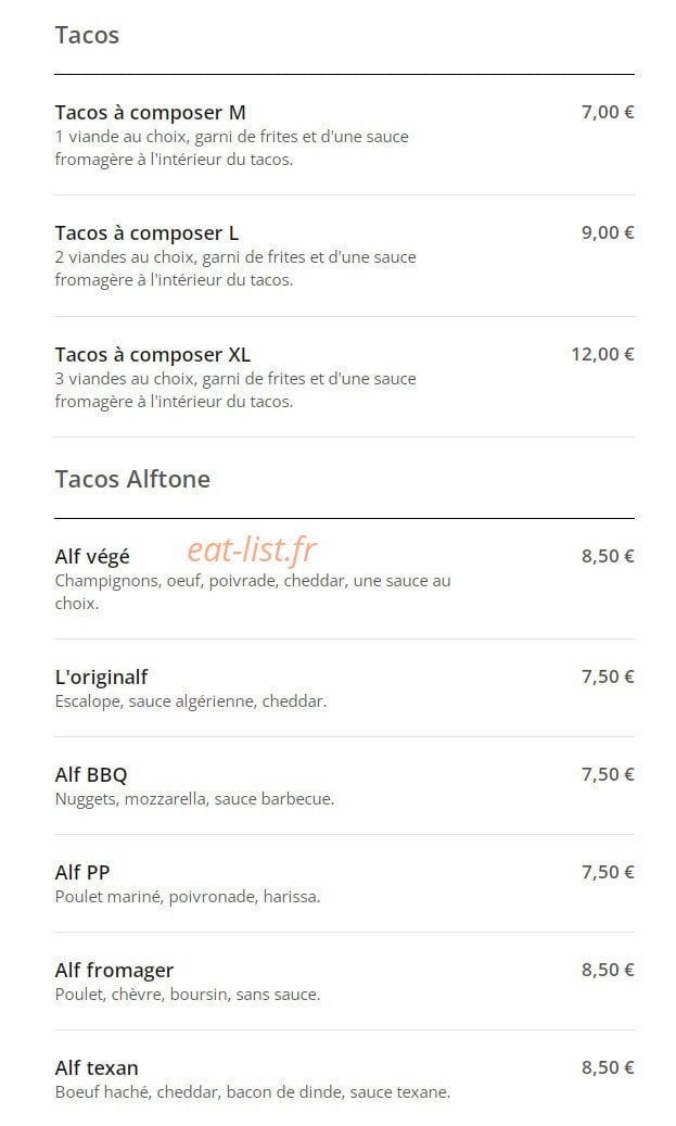 Alftacos — carte page 2