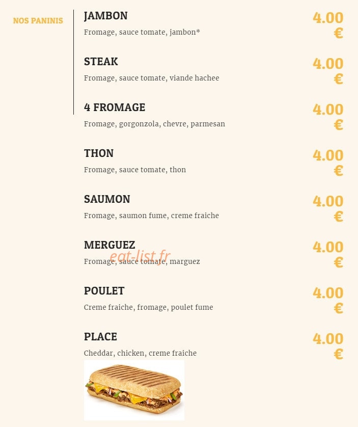 Pizza Place — carte page 1