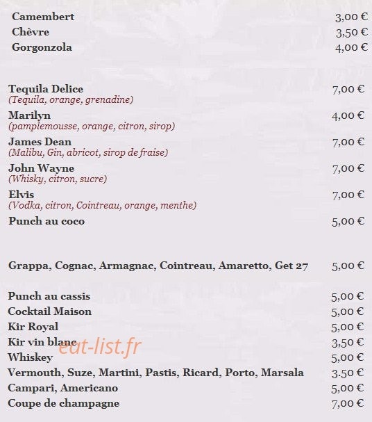 Carte et menu de Les Cygnes - " Chez Alain " à Saint Gratien — Les fromages, cocktails,....