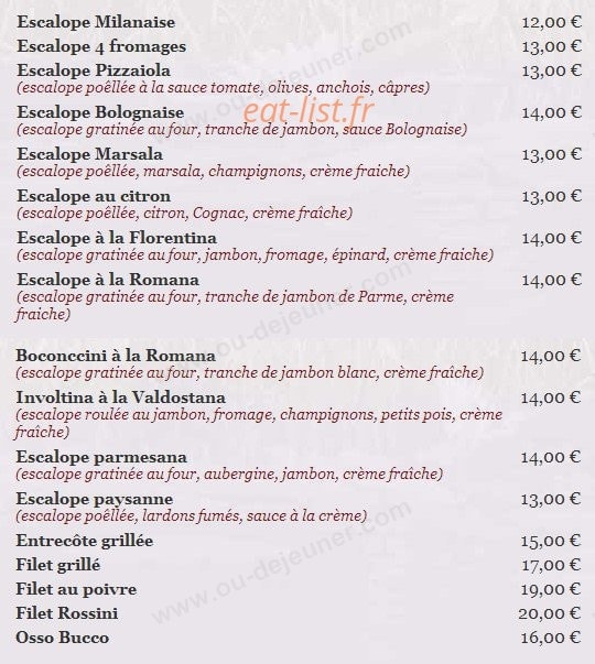 Carte et menu de Les Cygnes - " Chez Alain " à Saint Gratien — Les viandes