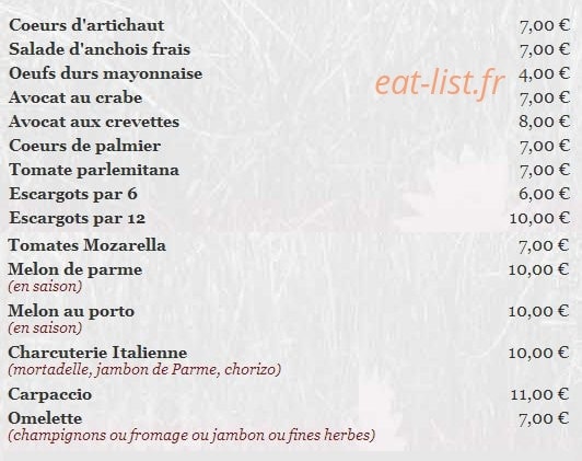 Carte et menu de Les Cygnes - " Chez Alain " à Saint Gratien — Les entrées