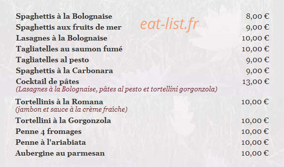 Carte et menu de Les Cygnes - " Chez Alain " à Saint Gratien — Les pates