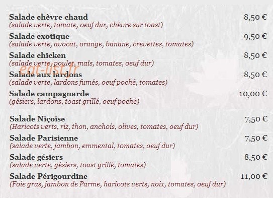 Carte et menu de Les Cygnes - " Chez Alain " à Saint Gratien — Les salades