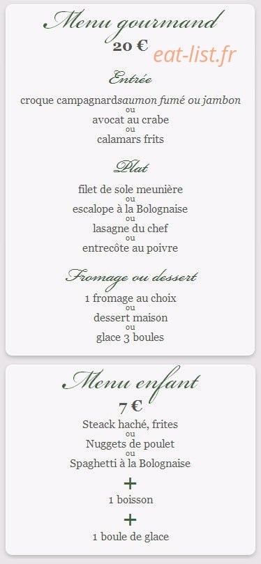 Carte et menu de Les Cygnes - " Chez Alain " à Saint Gratien — Le menu gourmand et menu enfant
