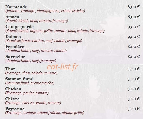 Carte et menu de Les Cygnes - " Chez Alain " à Saint Gratien — Les galettes