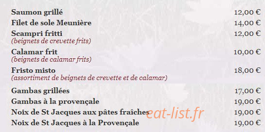Carte et menu de Les Cygnes - " Chez Alain " à Saint Gratien — Les poissons