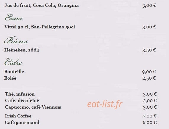 Carte et menu de Les Cygnes - " Chez Alain " à Saint Gratien — Les boissons
