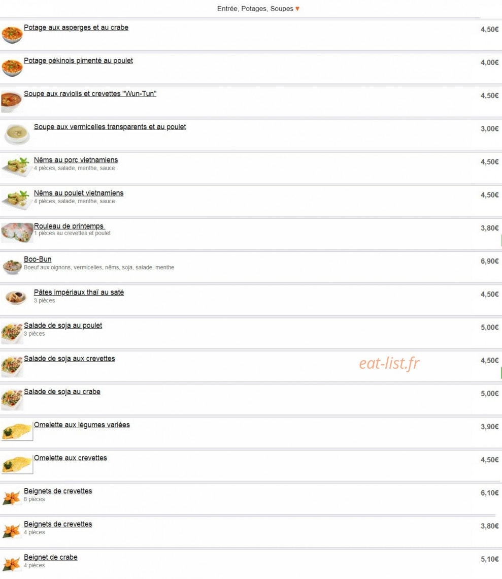Aux Baguettes d'Asie — carte page 14
