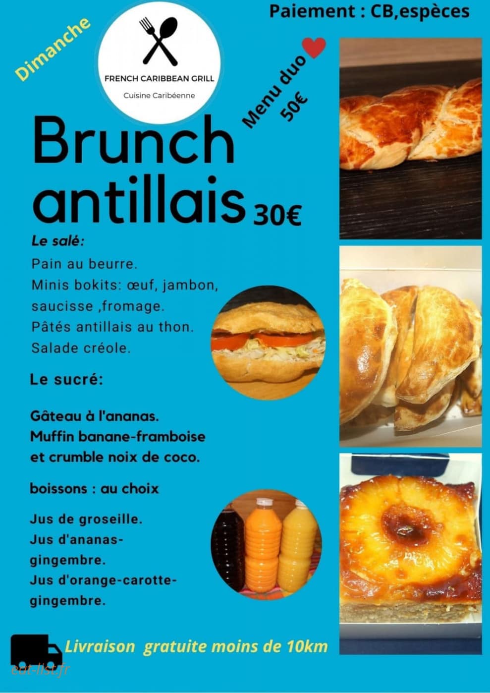 Carte et menu de French Caribbean Grill à Soisy Sous Montmorency — Le brunch
