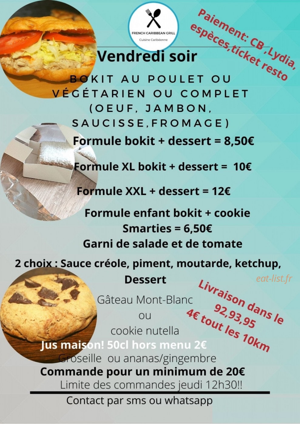 Carte et menu de French Caribbean Grill à Soisy Sous Montmorency — Un exemple de menu