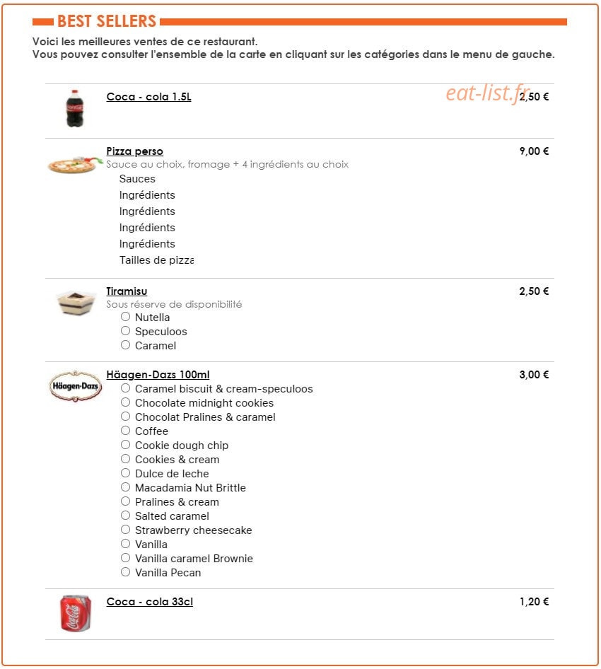 Pizza des courses — carte page 1