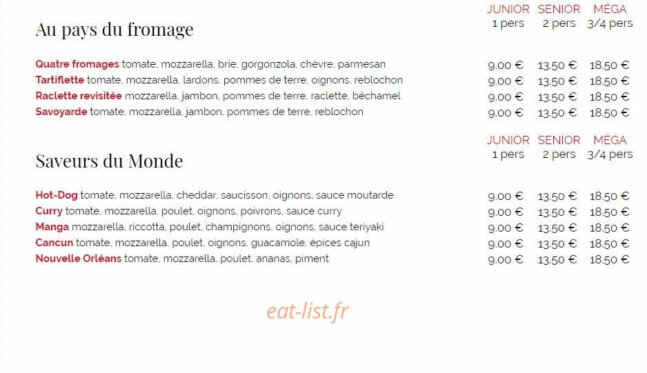 Univers Pizza — carte page 2