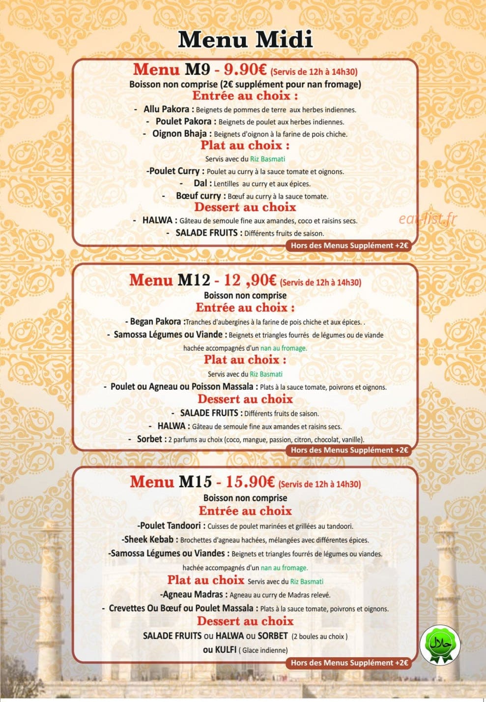 Kashmir Palace — carte page 3