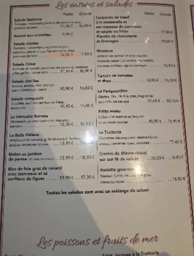 La Trattoria d'Anaa — carte page 1