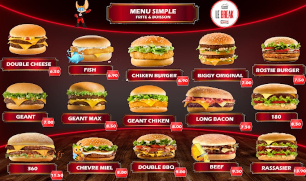 Le Break Burger — carte page 1