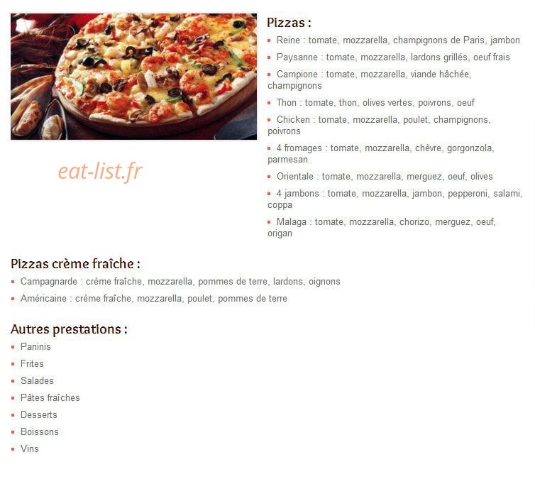 Rapido Pizza — carte page 1