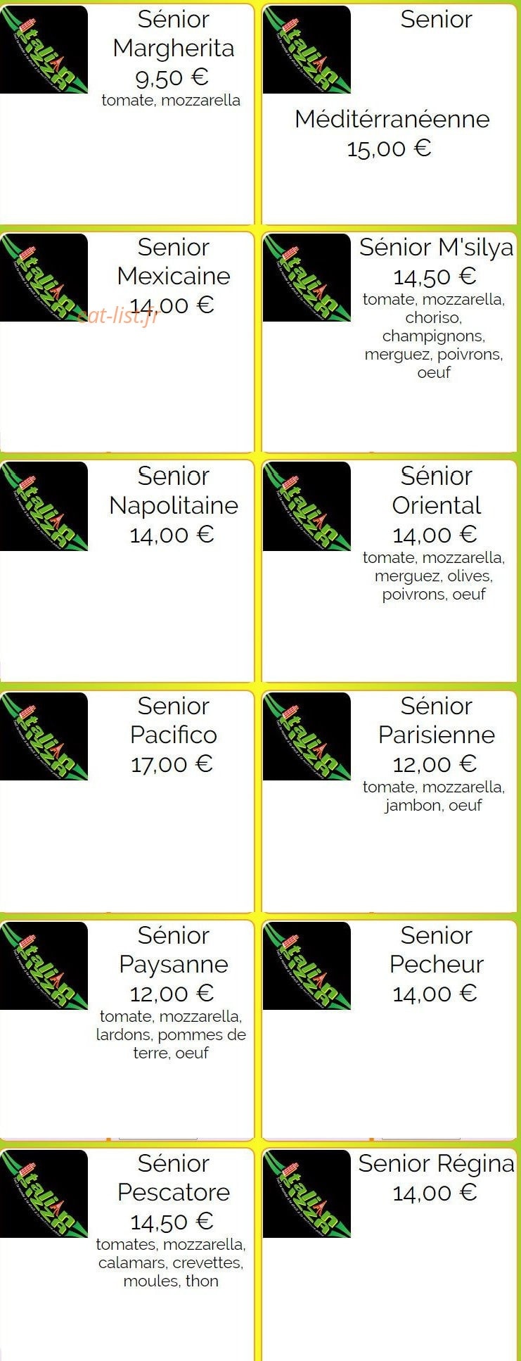 Italian Pizza — carte page 14