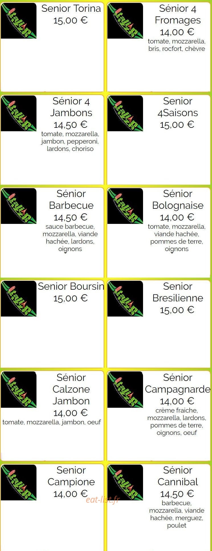 Italian Pizza — carte page 13