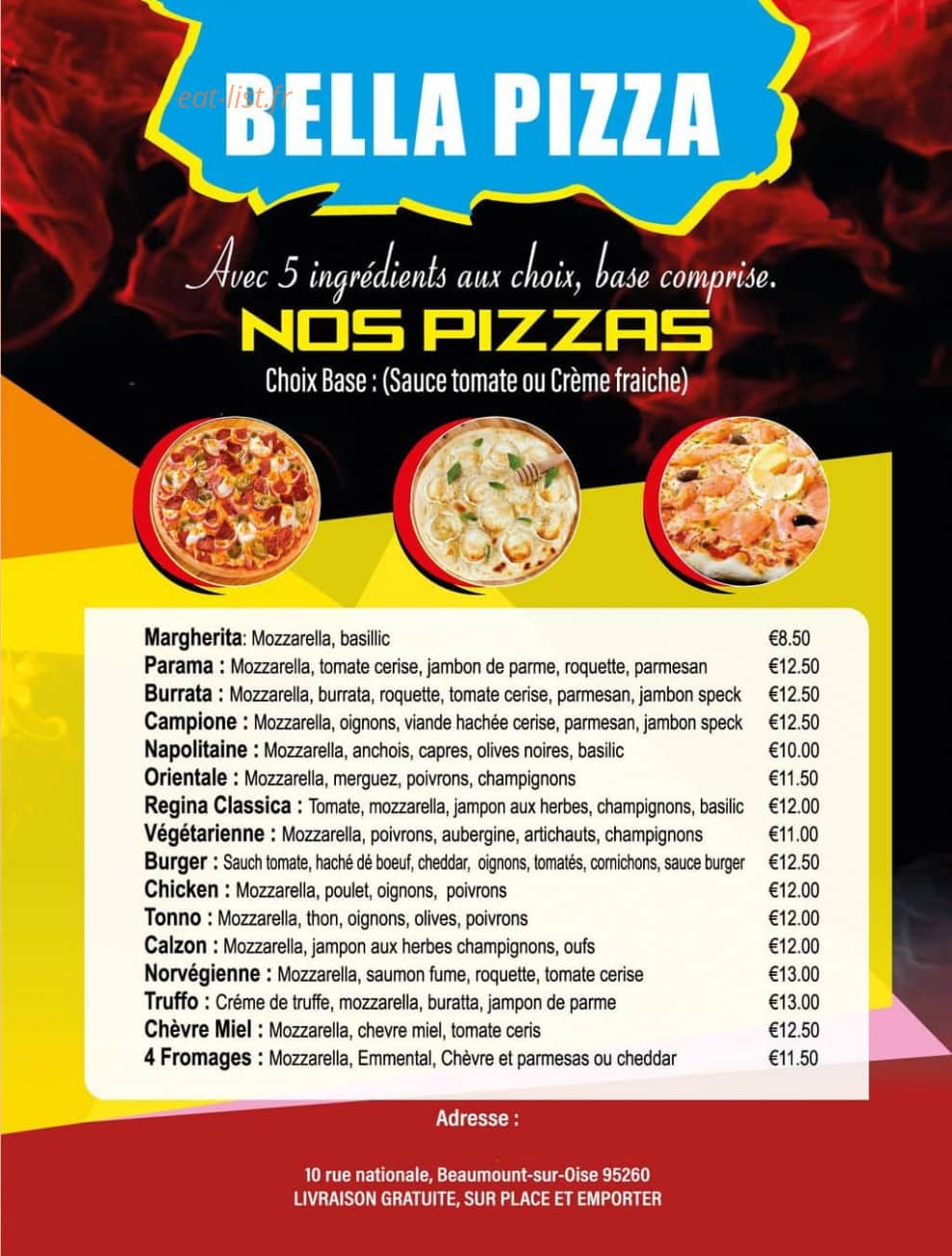 Bella Pizza — carte page 1