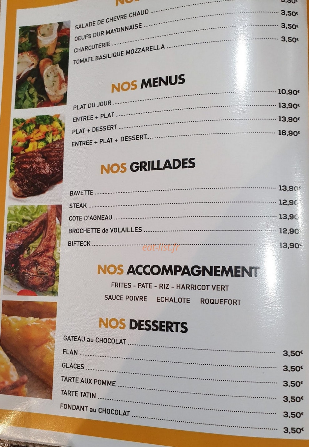 Carte et menu de Café de la mairie à Belloy en France — Les menus, grillades et accompagnements