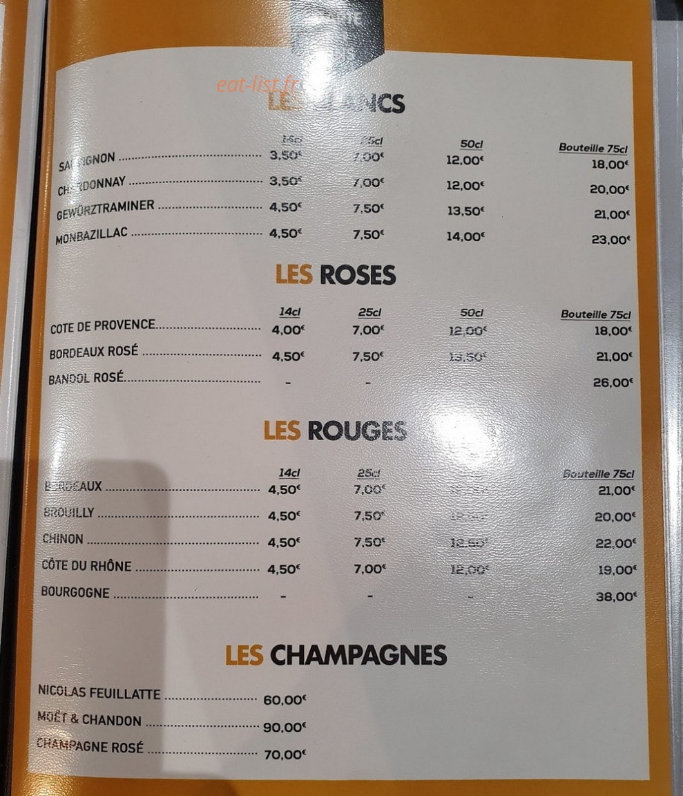 Carte et menu de Café de la mairie à Belloy en France — Les vins et champagnes