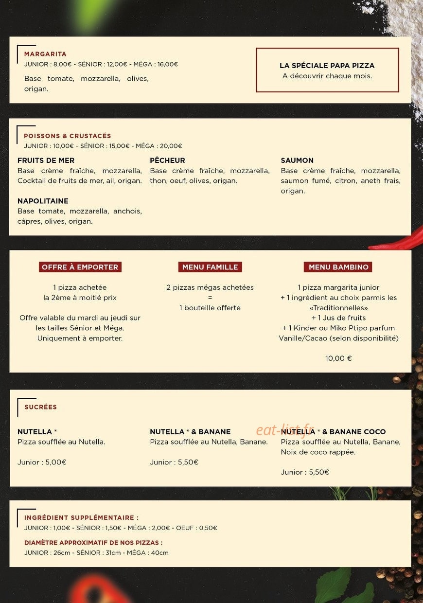 Papa Pizza — carte page 3