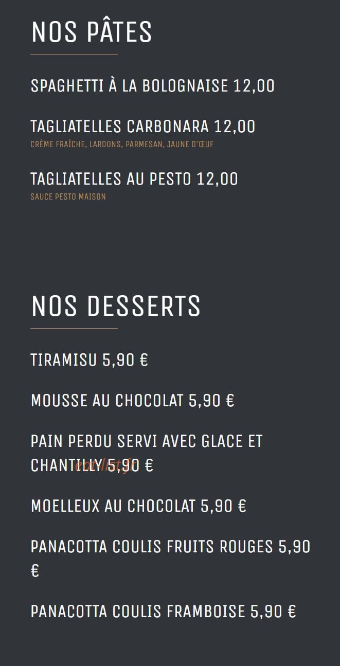 O'Bistrot des Frangins — carte page 4