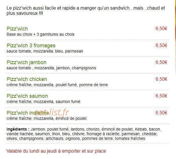 Urban Pizza — carte page 3