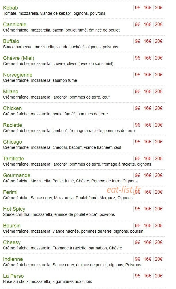 Urban Pizza — carte page 2