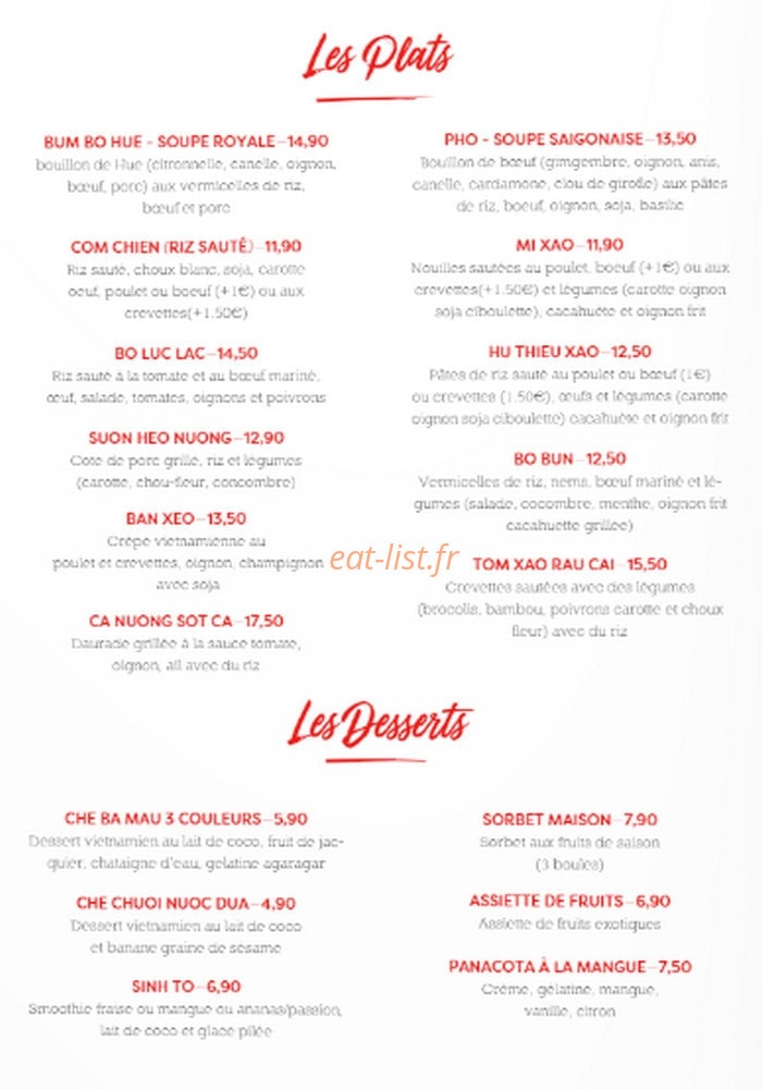 Thi Reo Restaurant — carte page 2