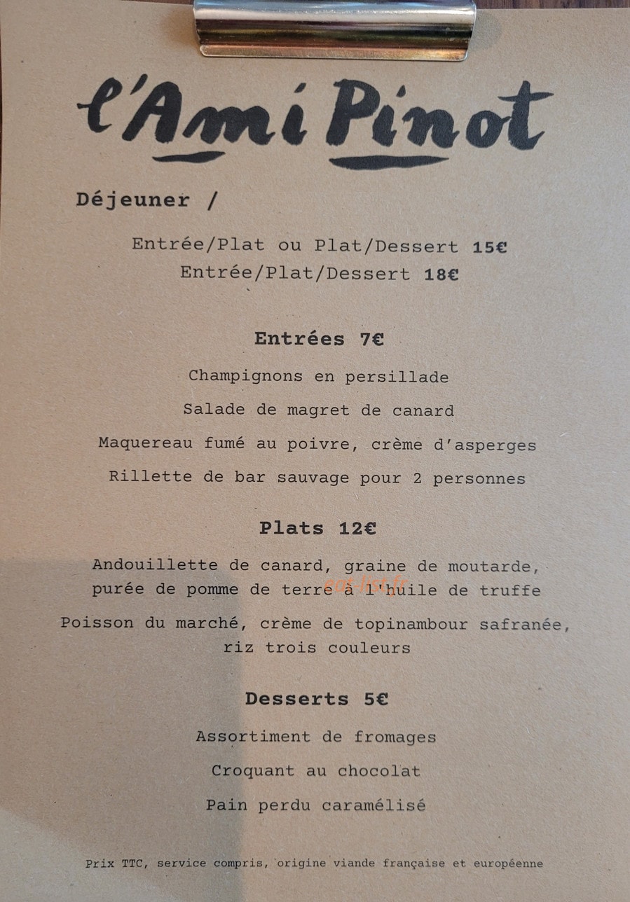 L'Ami Pinot — carte page 1