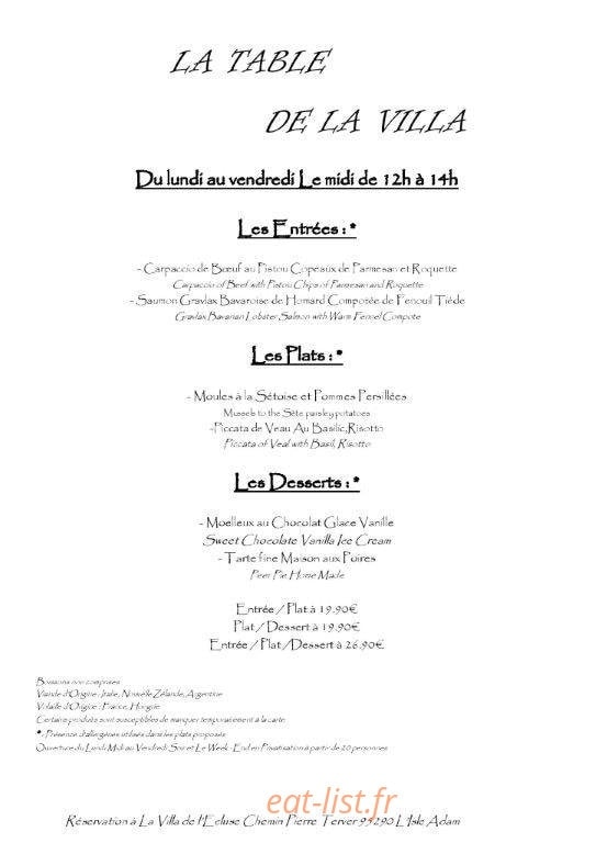 La Table de la Villa — carte page 3