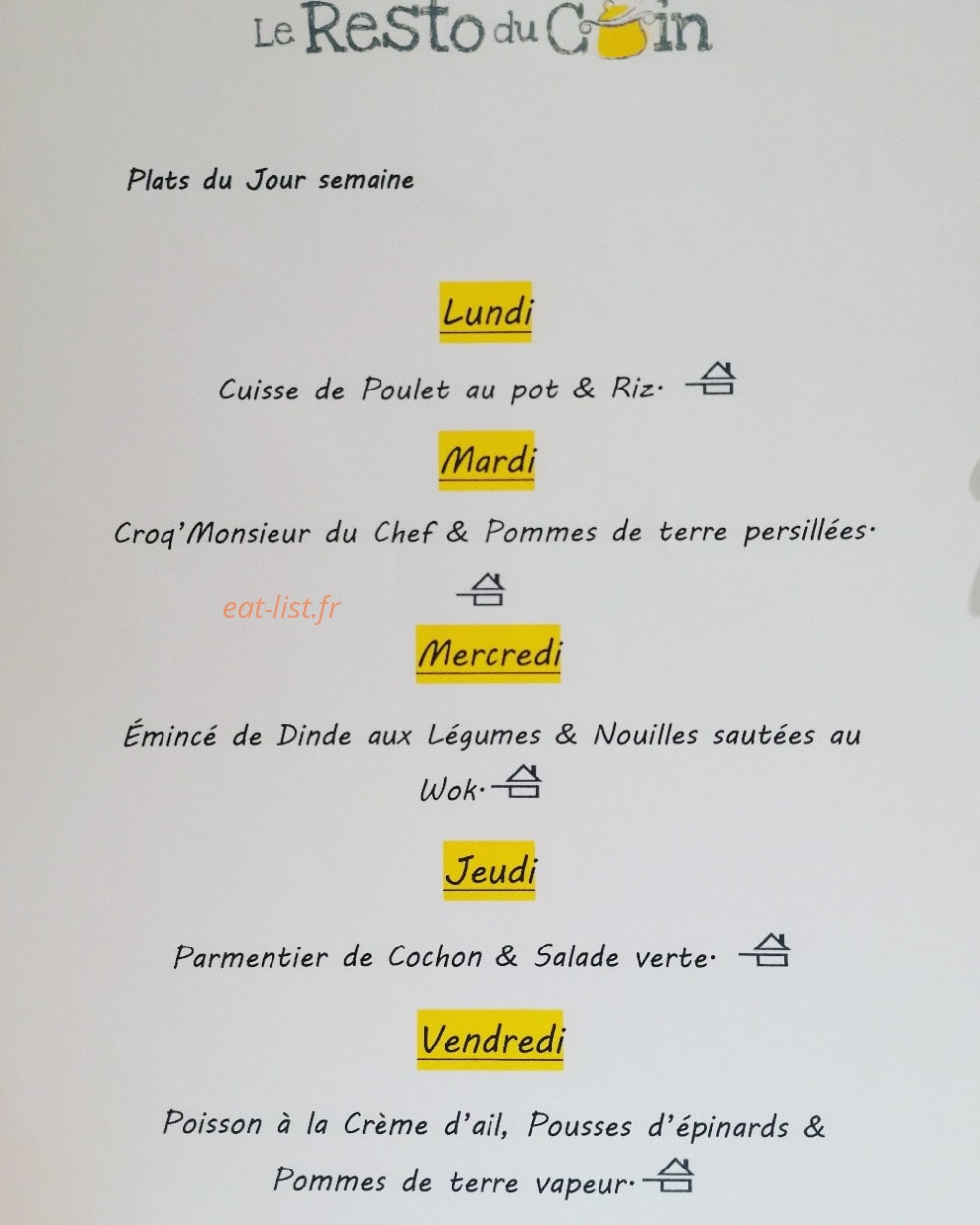 Le Resto du Coin — carte page 1