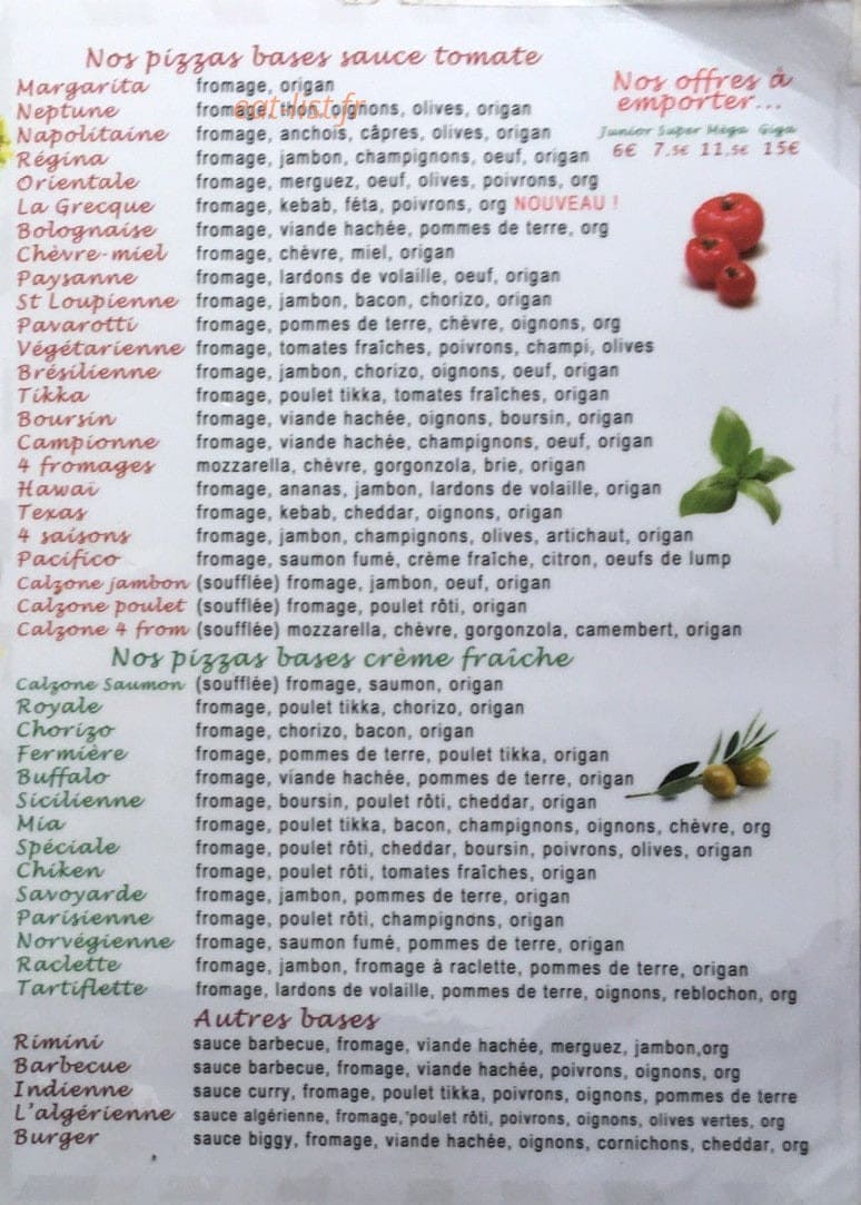Mia Pizza — carte page 2