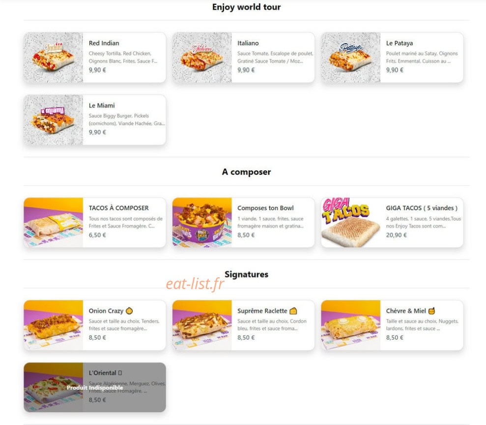Enjoy Tacos — carte page 1