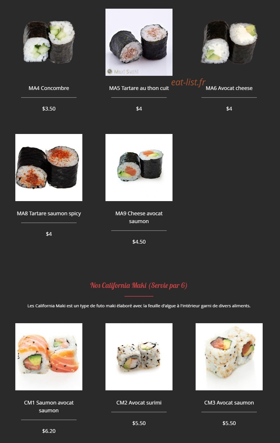 R.Sushi — carte page 6