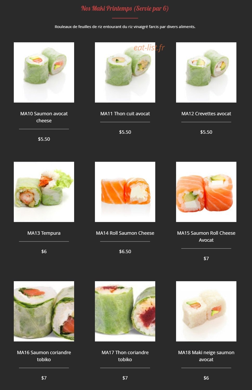 R.Sushi — carte page 8