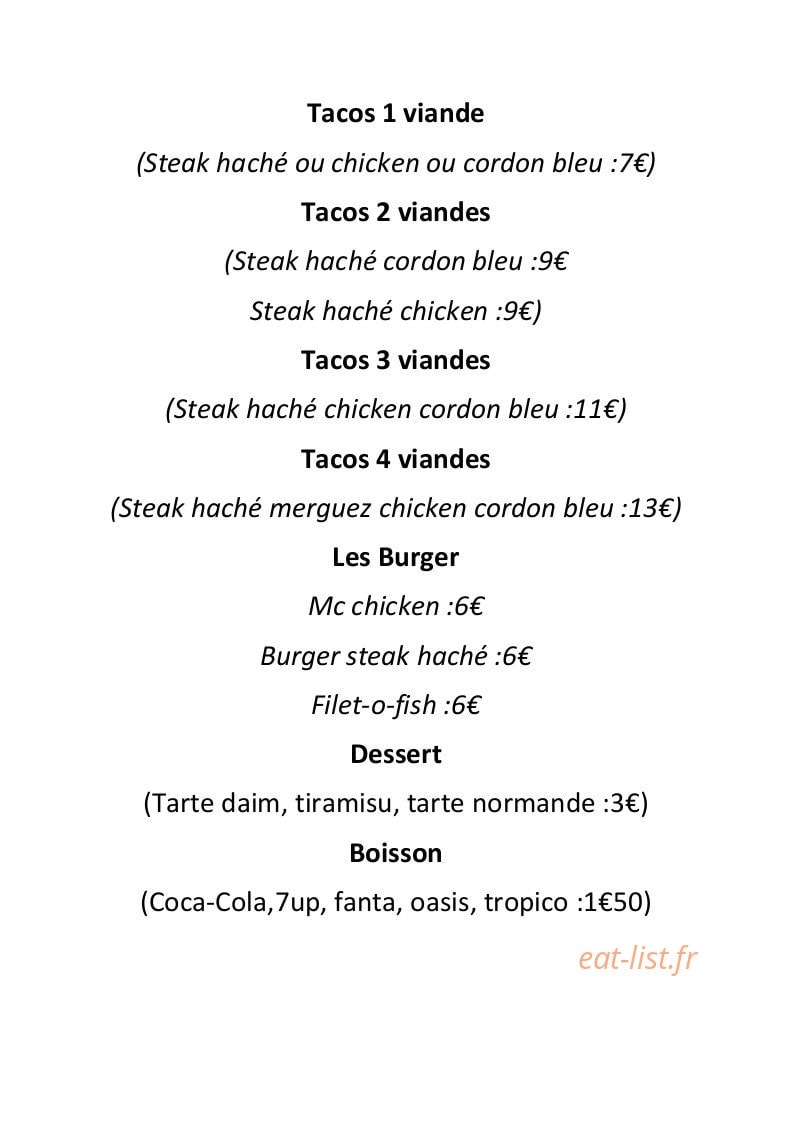 tacos & burger night — carte page 1
