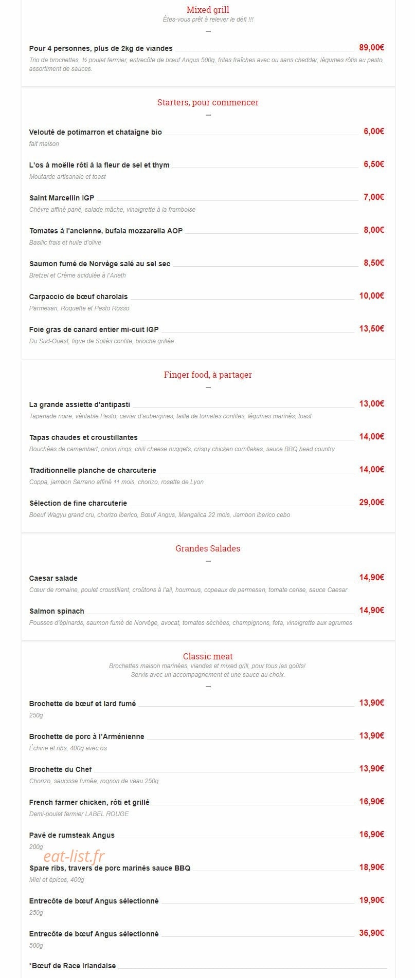 American Steak House — carte page 2
