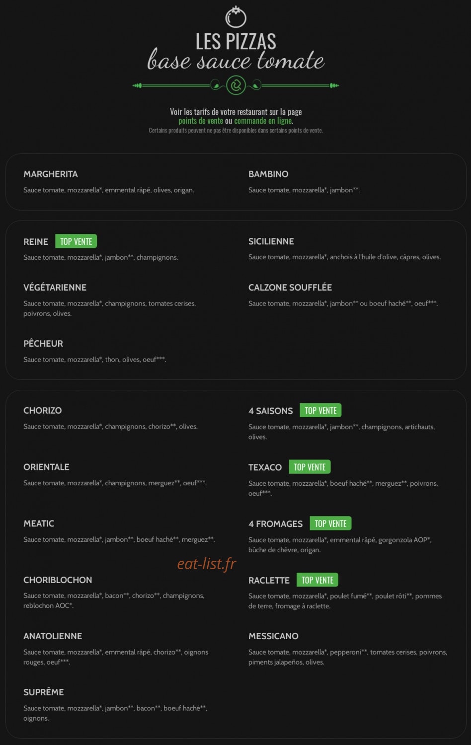 C Pizza — carte page 1