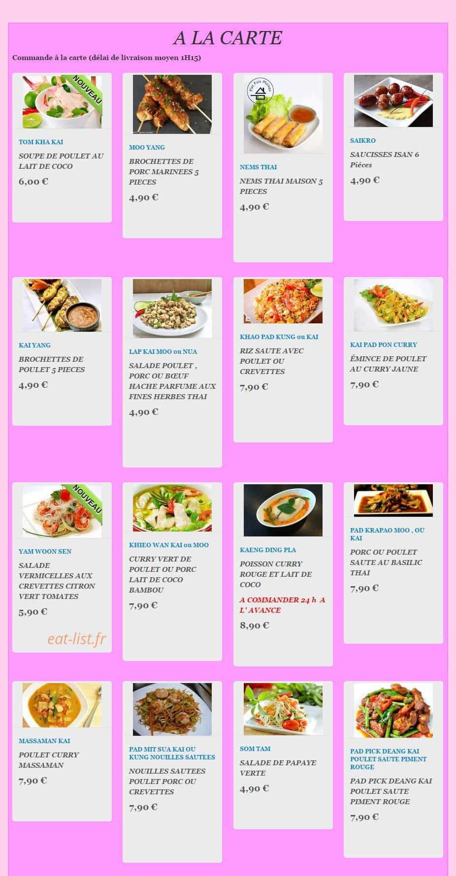Chef Thai Mai — carte page 1