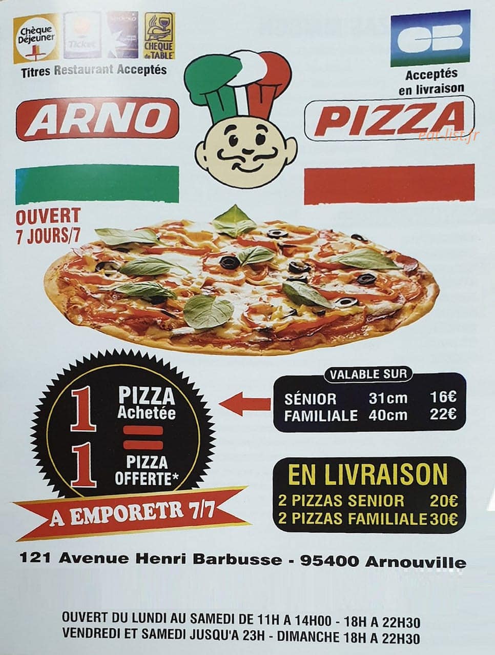 Arno Pizza — carte page 1