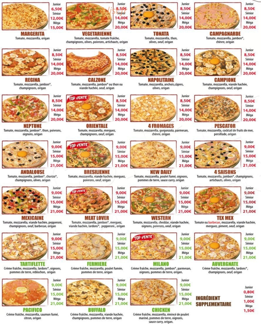 Diffa Pizza — carte page 1